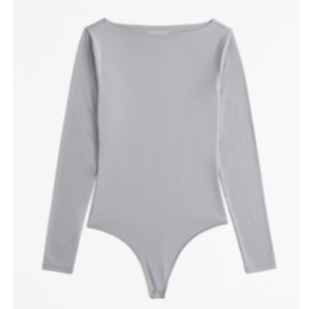 Abercrombie Long Sleeve Cotton-Modal Slash Bodysuit Grey Medium Tags Attached